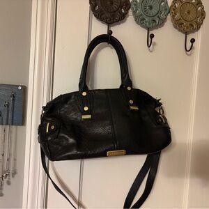 Steve Madden Black Leather Shoulder Bag with Gold Accents